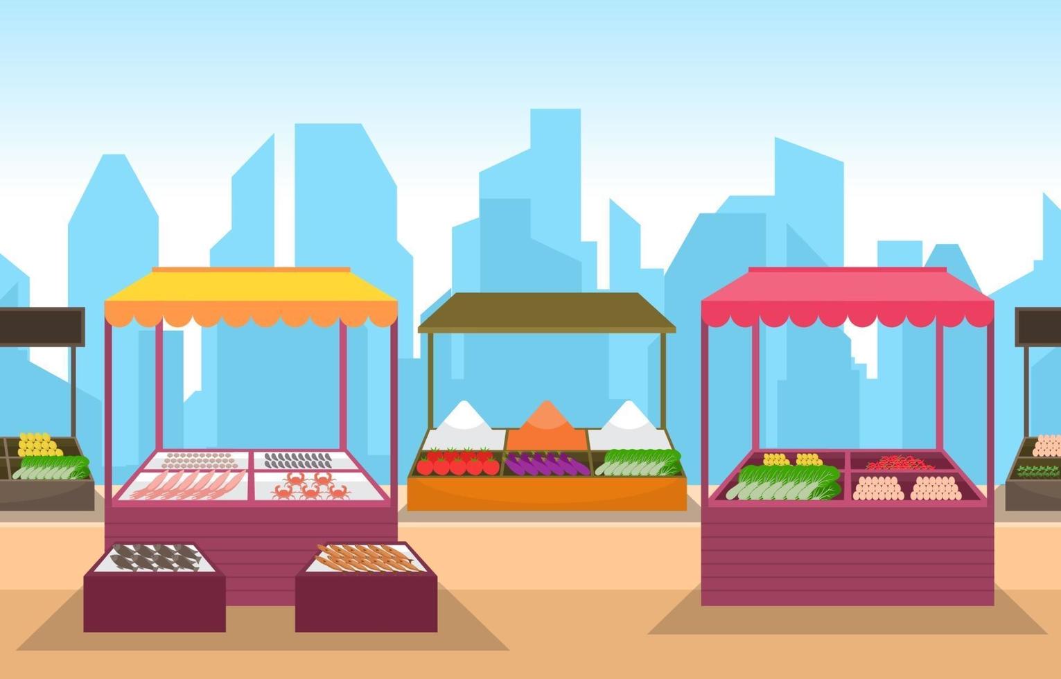 Healthy Fruit Vegetable Store Stall Stand Grocery in City Illustration vector