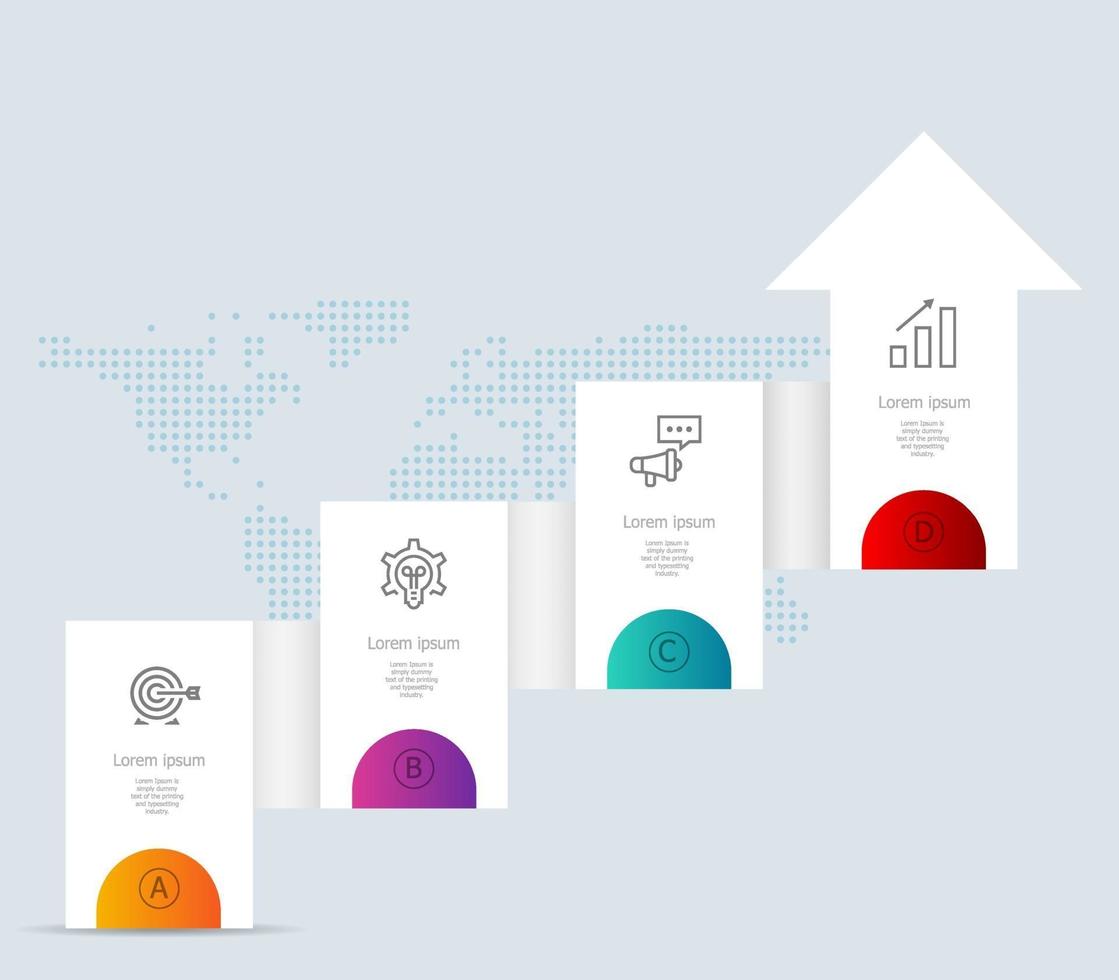 abstract horizontal timeline infographics 4 steps with world map for business and presentation vector