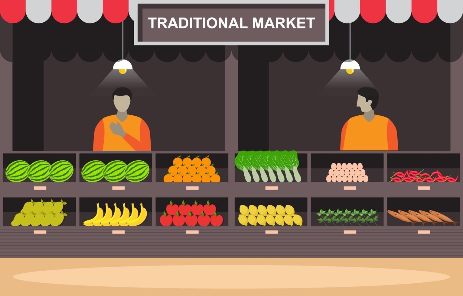 Fresh Fruit Vegetable Store Stall Stand Grocery in Market Illustration vector