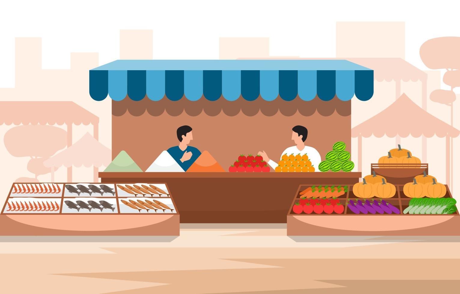 Healthy Fruit Vegetable Store Stall Stand Grocery in City Illustration vector