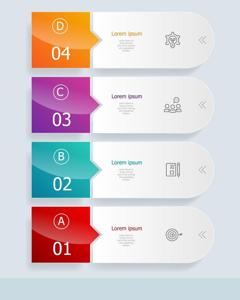 Infografía vertical abstracta 4 pasos para negocios y presentación. vector