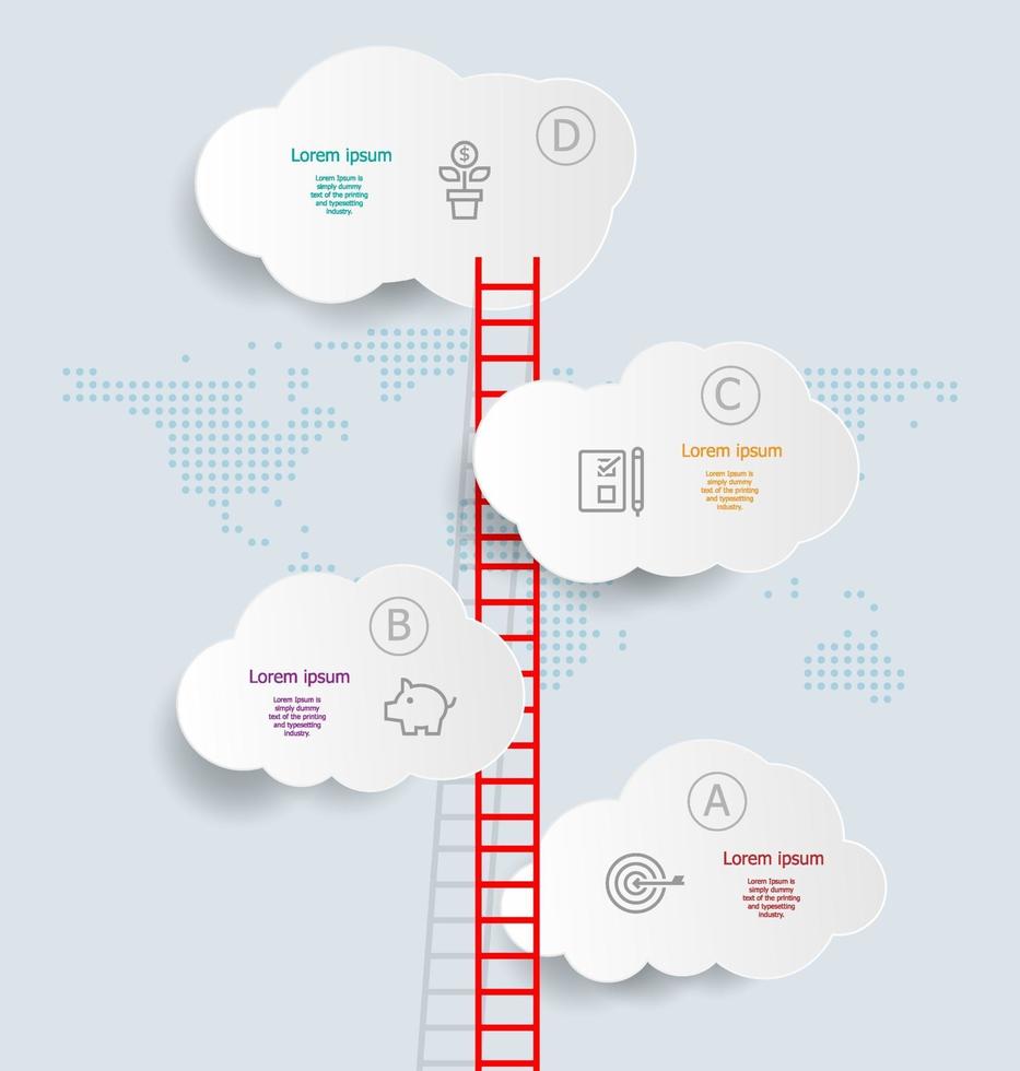 abstract vertical cloud infographics 4 steps for business and presentation vector