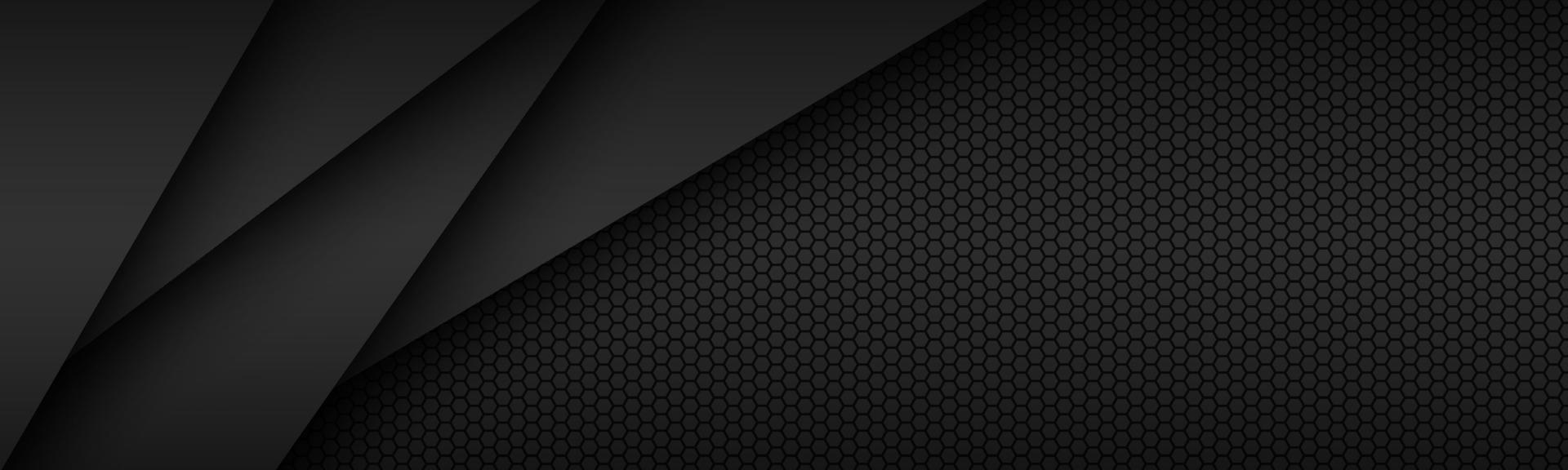 Black modern material design with hexagonal pattern, dark overlayed sheets of paper, corporate template for your business, vector abstract widescreen background
