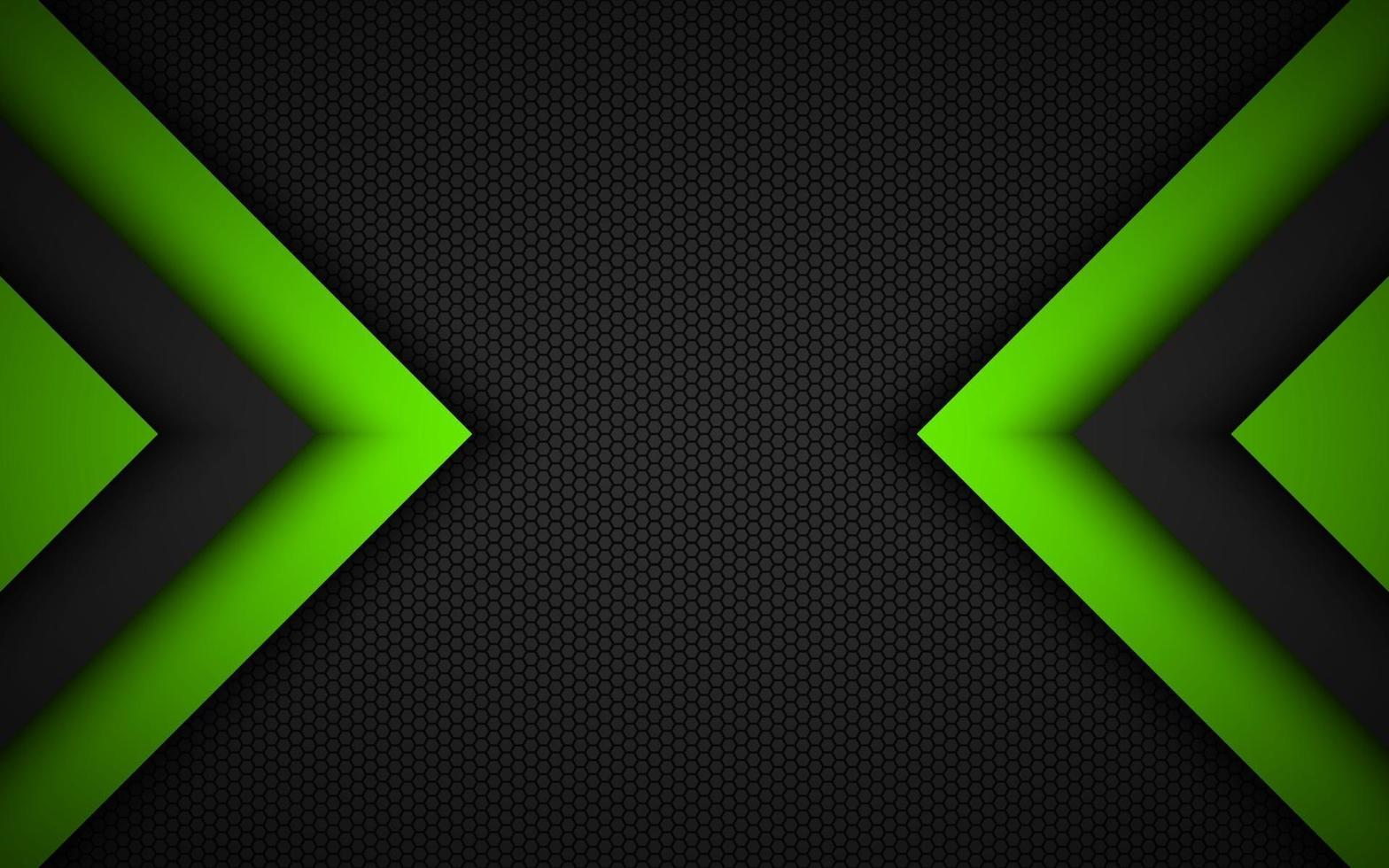 Abstract modern vector background with black and green overlapped arrows and polygonal grid. Material design. Abstract widescreen background