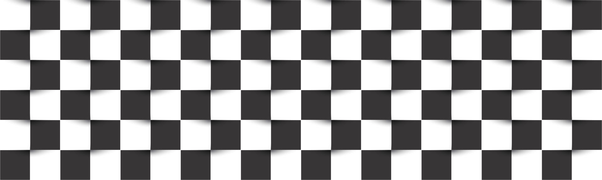 Black and white checkered header. Simple chessboard abstract vector square texture
