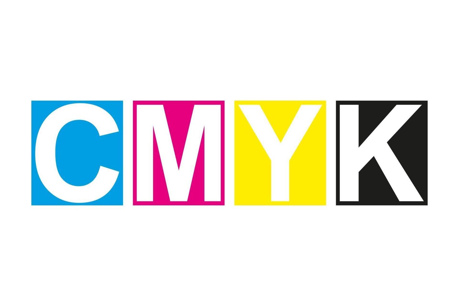 icono de impresión cmyk. cuatro cuadrados en símbolo de colores cmyk. cian, magenta, amarillo, clave, rayas negras aisladas sobre fondo blanco vector