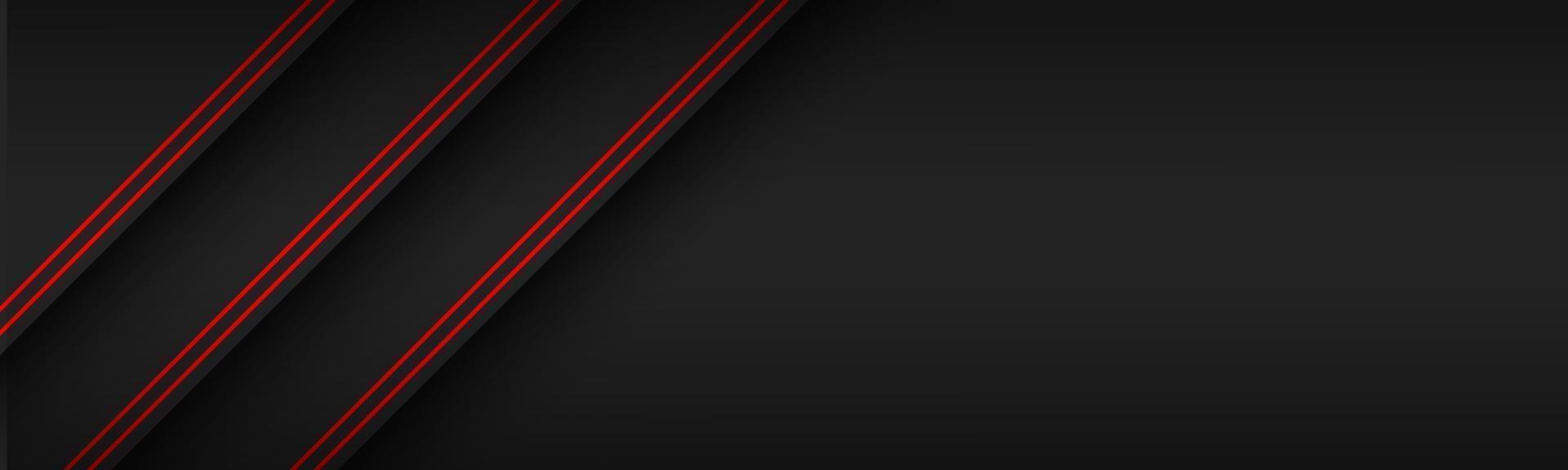 Encabezado de material moderno negro con líneas diagonales en colores rojos. banner para su negocio. vector de fondo de pantalla panorámica abstracta