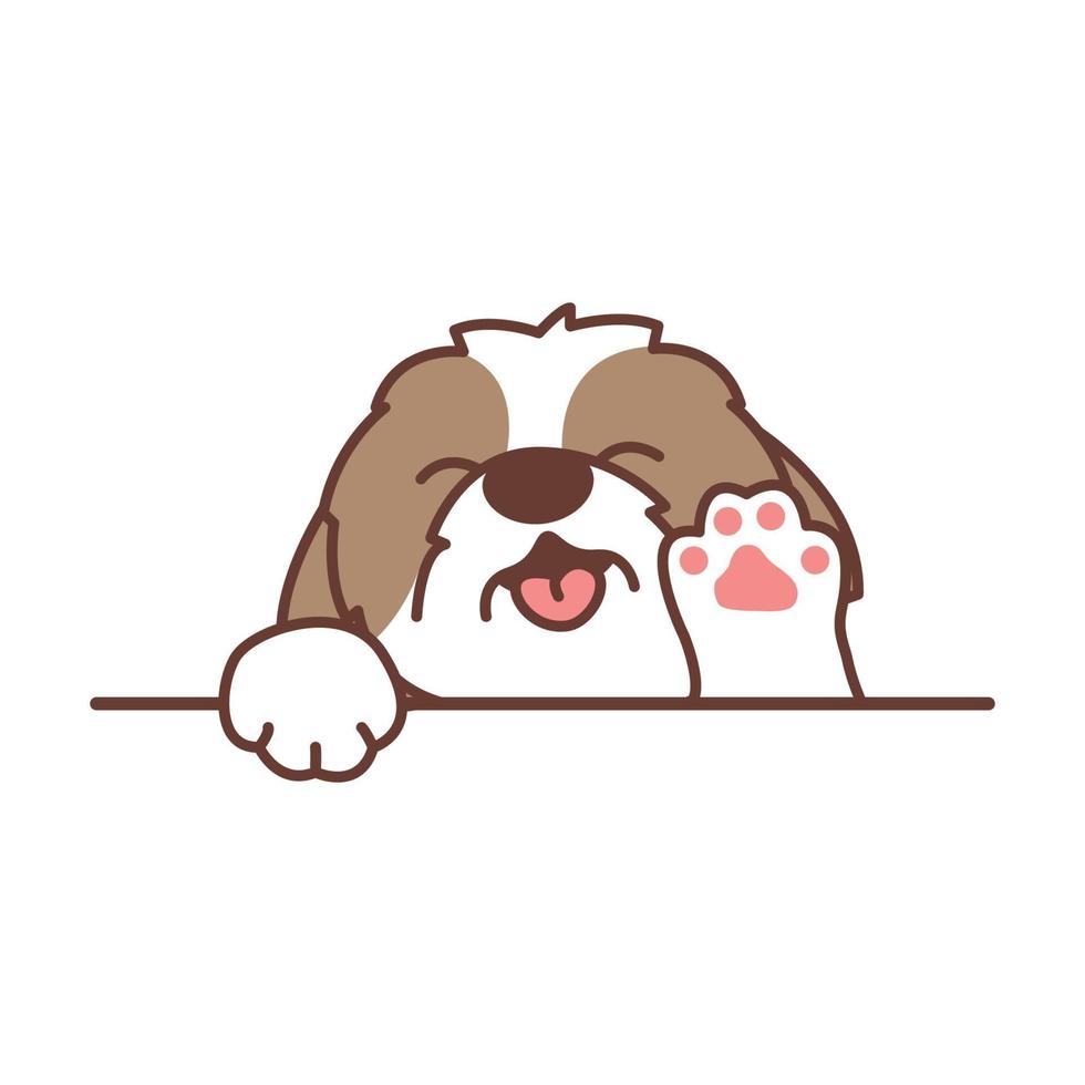 Cute shih tzu doh waving paw cartoon, vector illustration