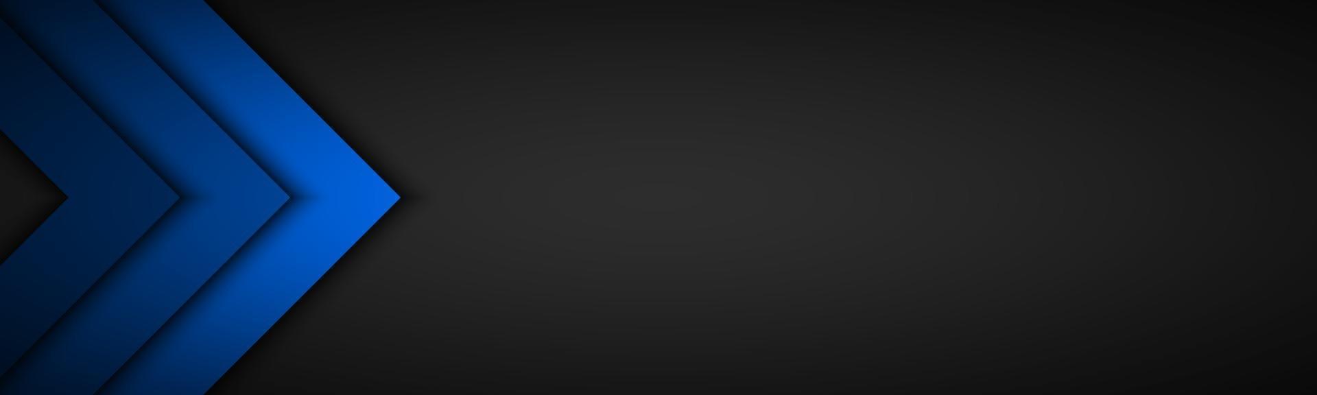 Vector header with black and blue overlapped arrows. Abstract modern banner with place for your text. Material design. Abstract widescreen background