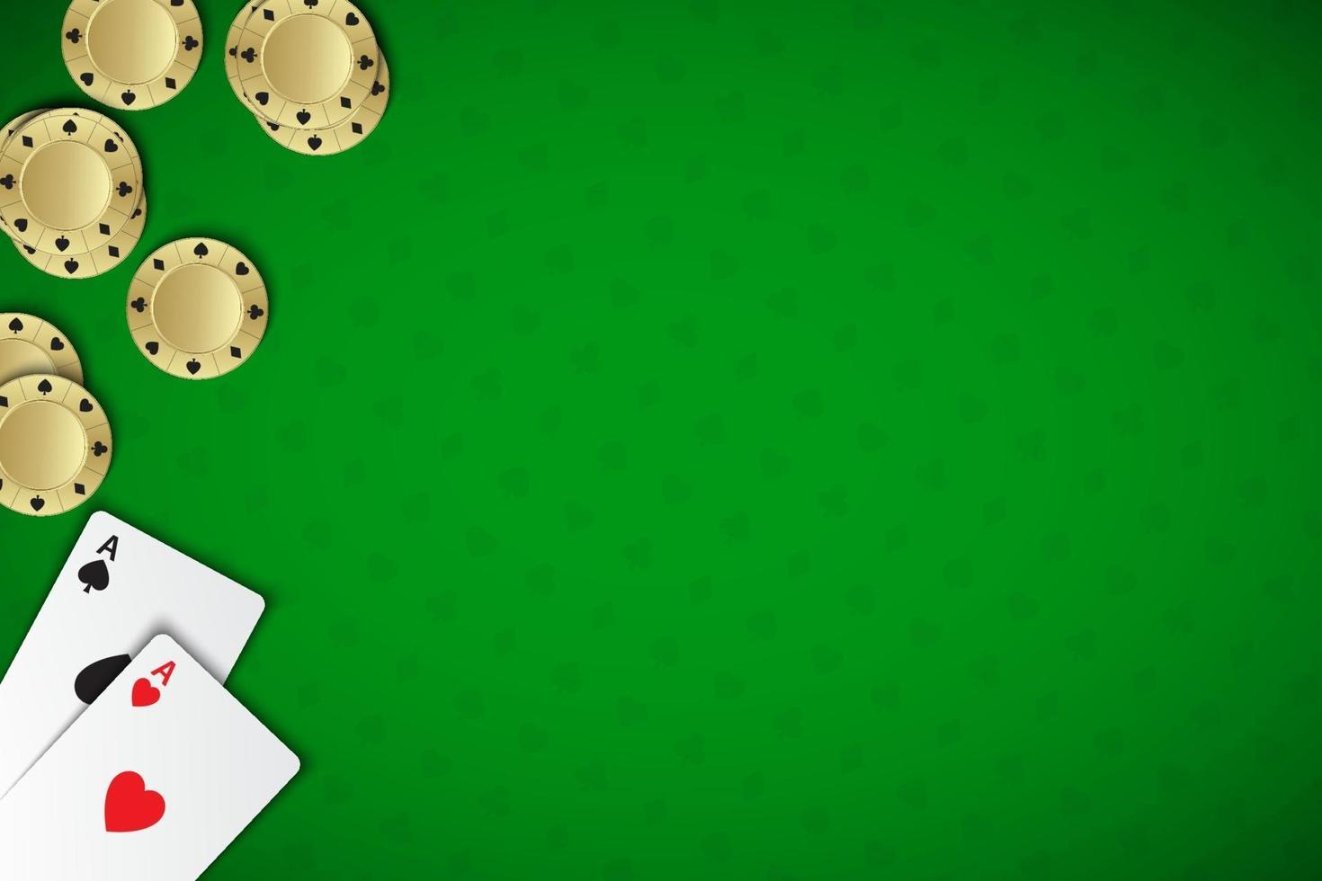 Vector poker background with playing cards and chips on green casino background. Modern poker widescreen wallpaper