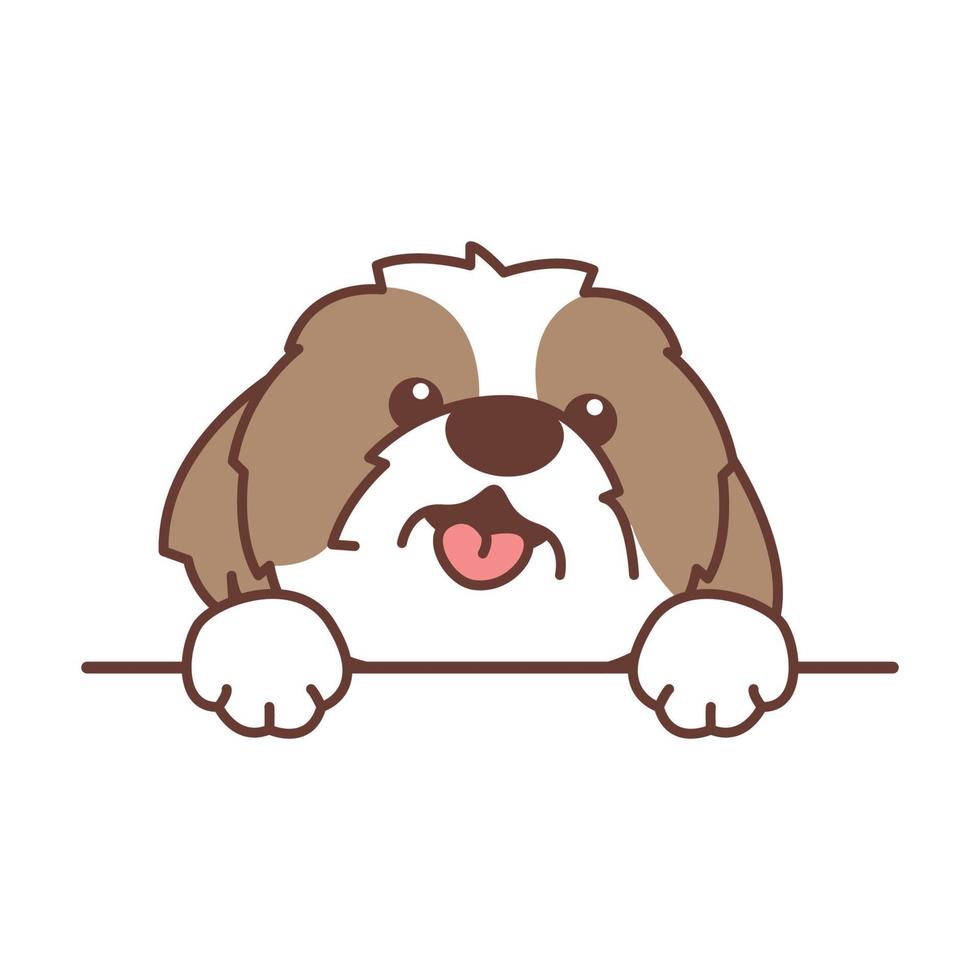 Cute shih tzu dog paws up over wall, vector illustration