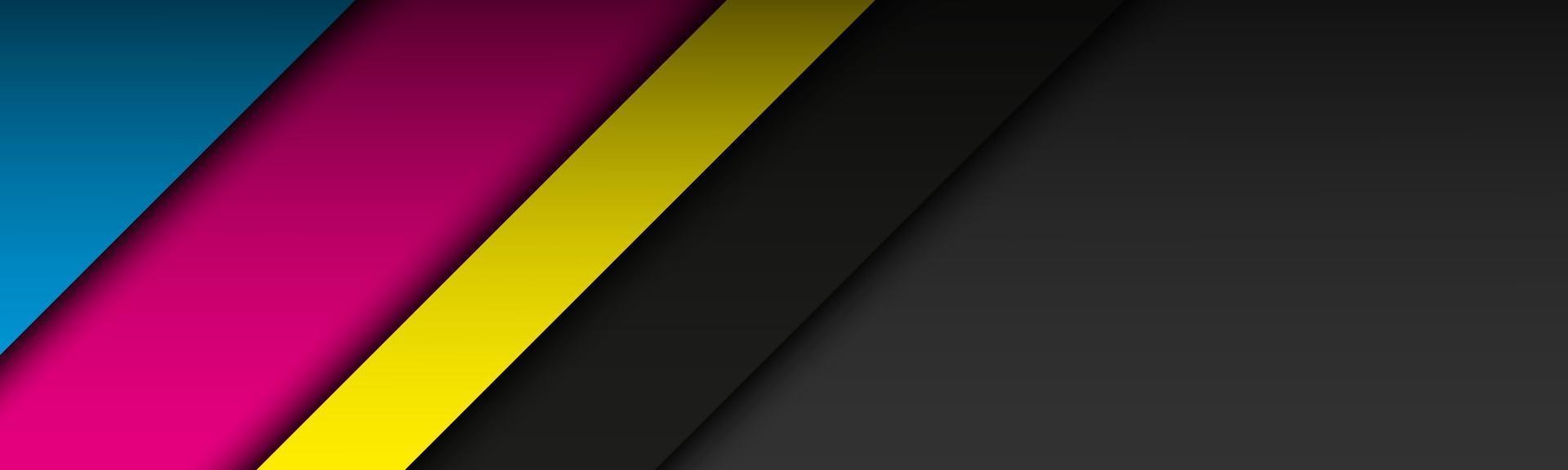 Black modern material header with overlapping layers in cmyk colors. Banner for your business. Vector abstract widescreen background