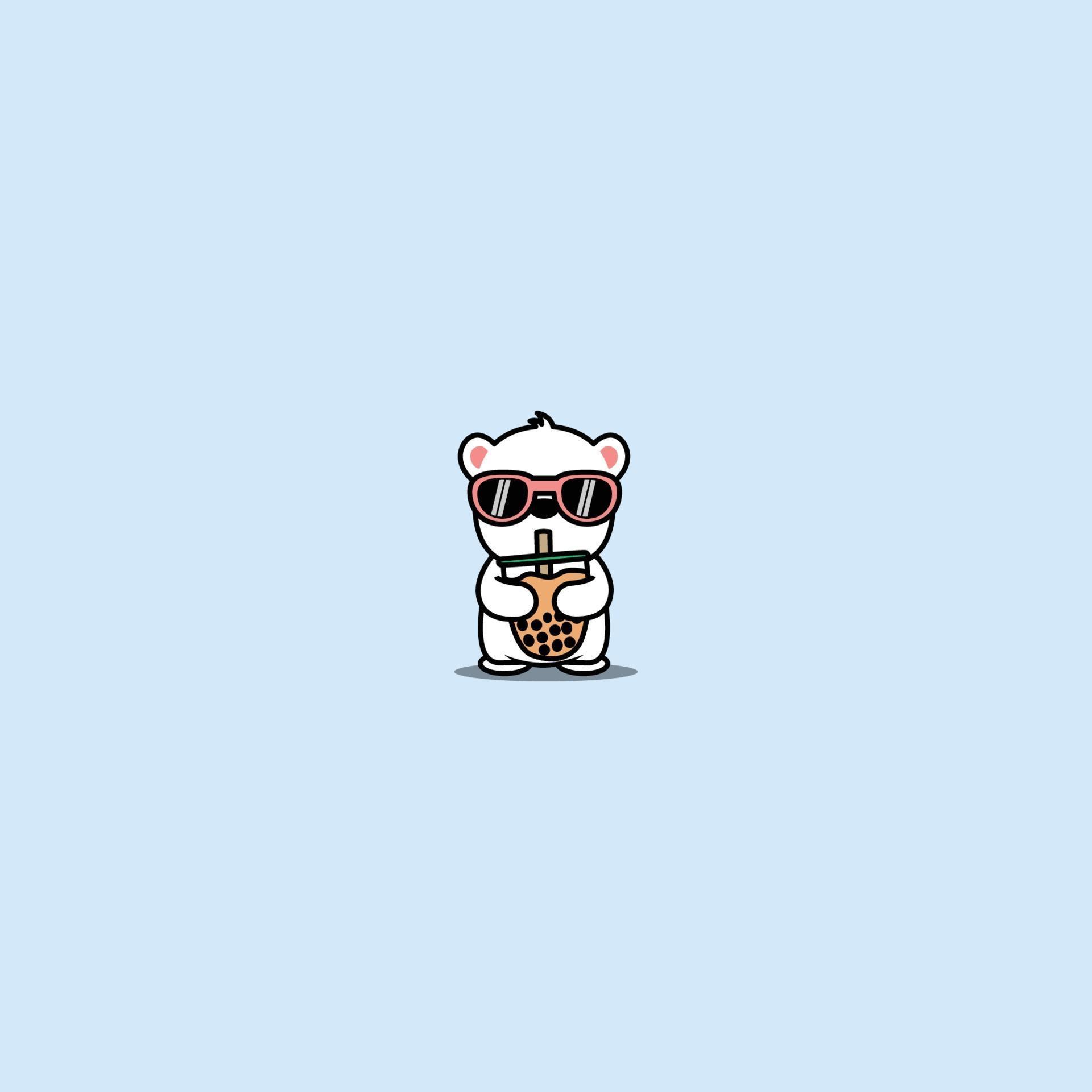 Download Cute polar bear with sunglasses drinking bubble tea ...