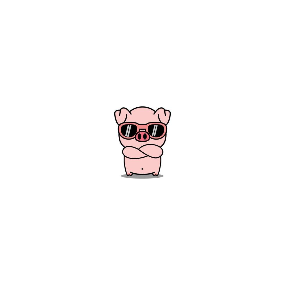 Cute pig with sunglasses crossing arms cartoon, vector illustration