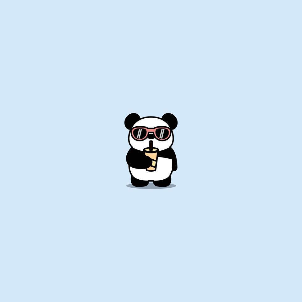Cute panda with sunglasses drinking water cartoon, vector illustration
