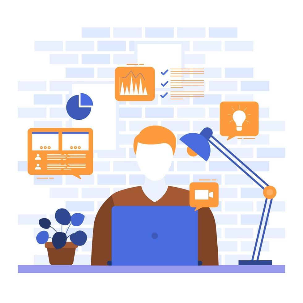 People Work From Home Internet Online Business Freelancer Illustration vector