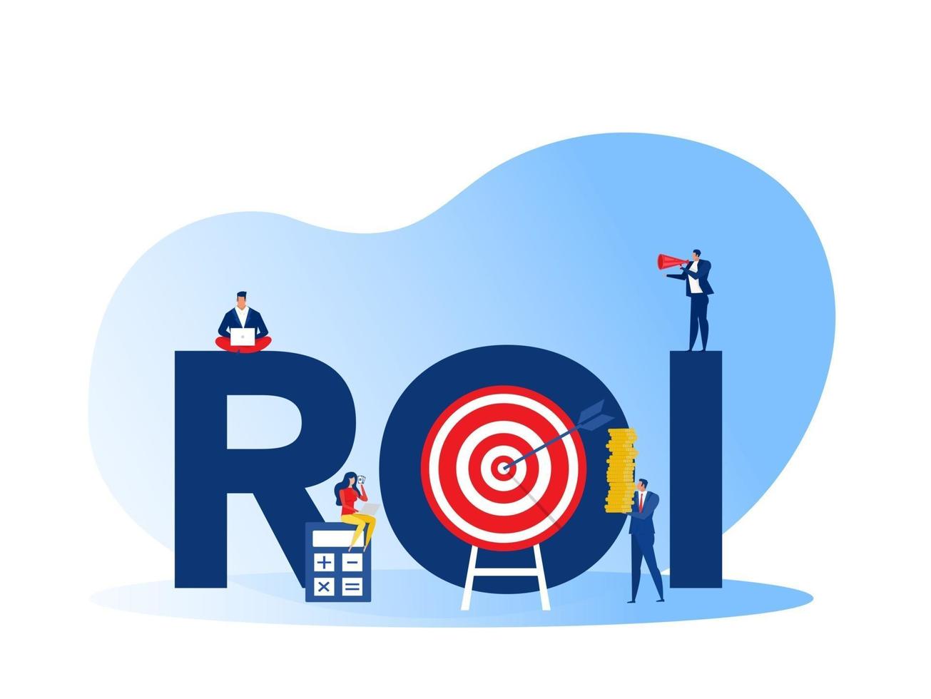 Return on Investment, ROI, Market and Finance Growth Marketing Profit profit income of investments in business Flat Vector Illustration