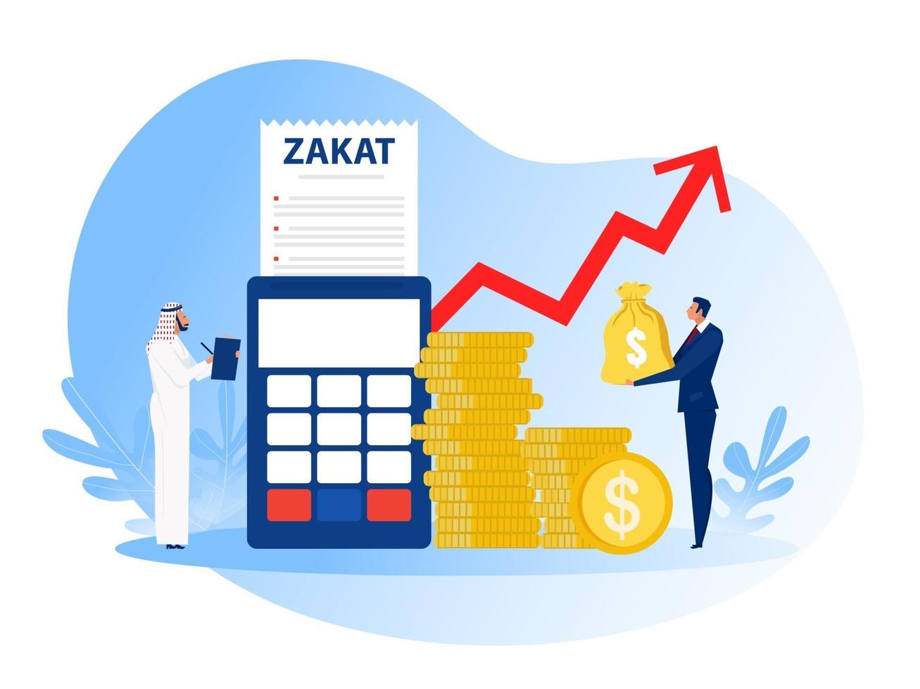 businessman pay zakat from profit on ramadan kareem vector illustrator.