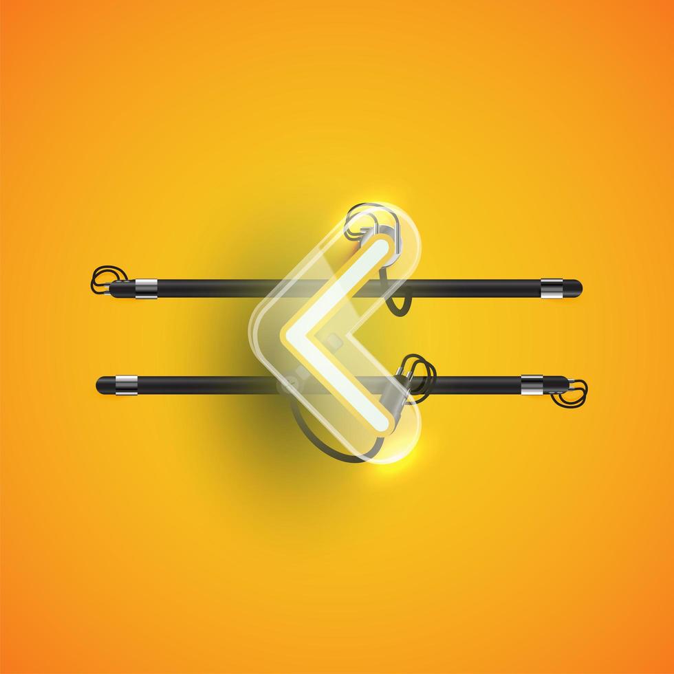Realistic neon 'guillemet' character with plastic case around, vector illustration