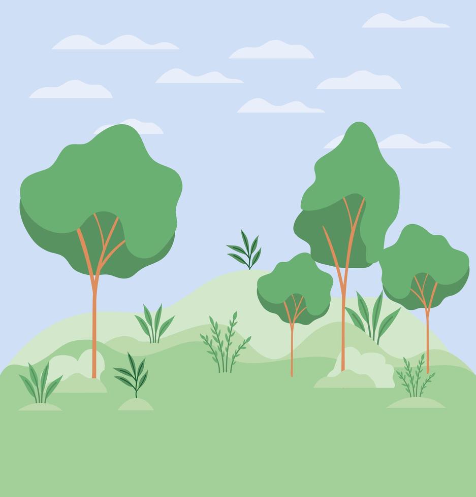 campamento de campo con escena de paisaje de árboles vector