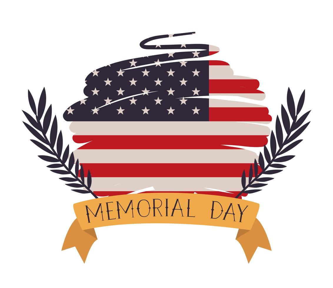 usa flag painted with wreath of memorial day emblem vector