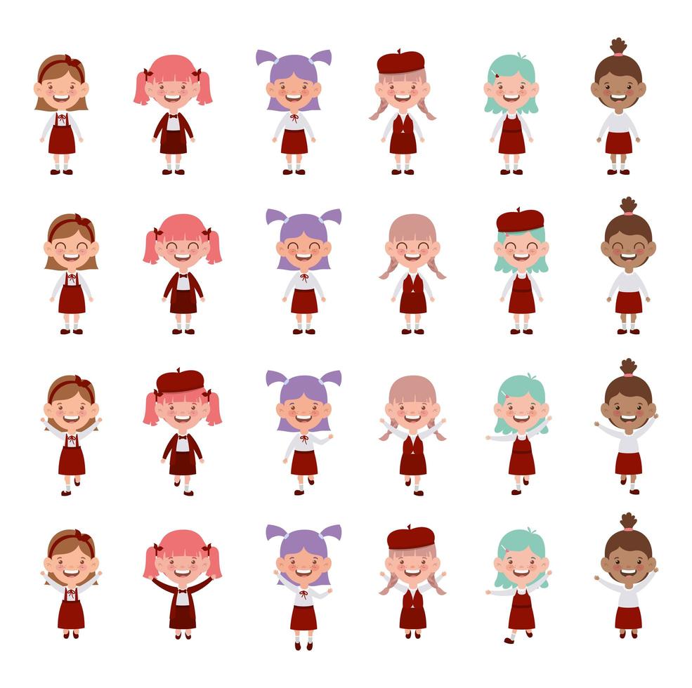 group of school girls characters vector