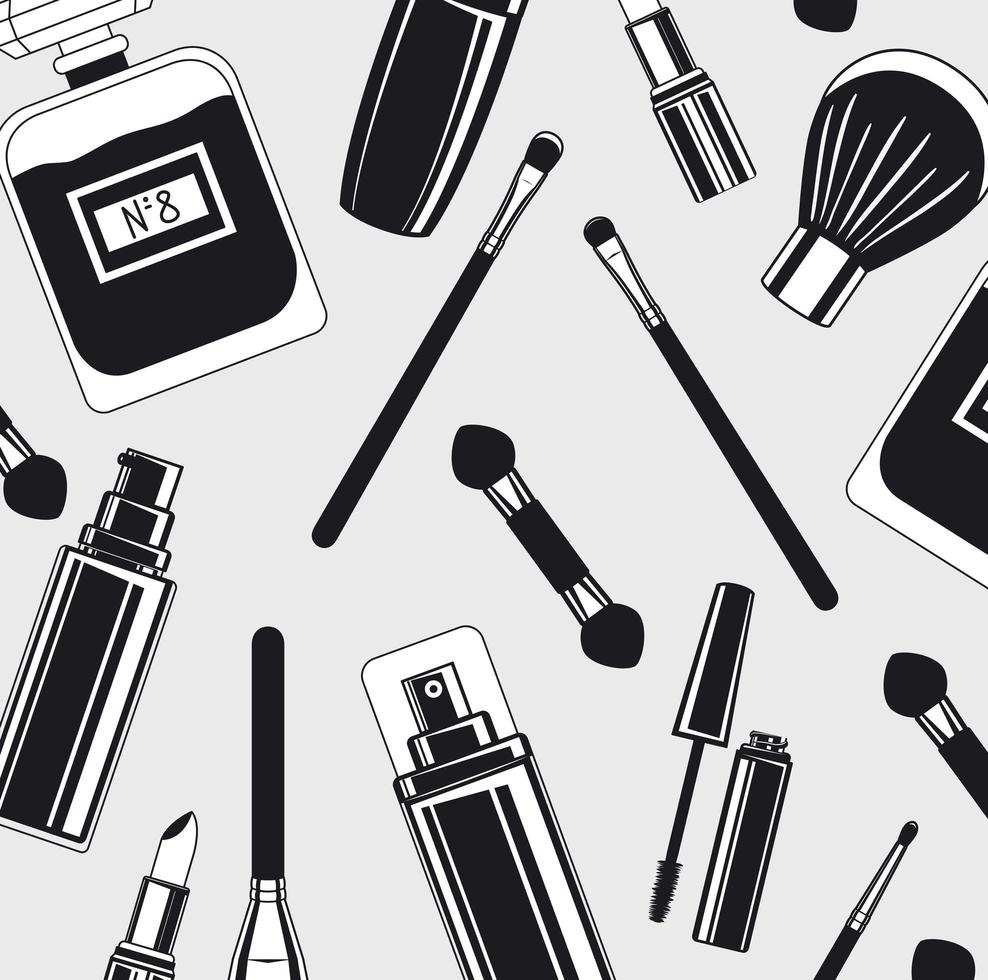 set of makeup brushes and products pattern vector