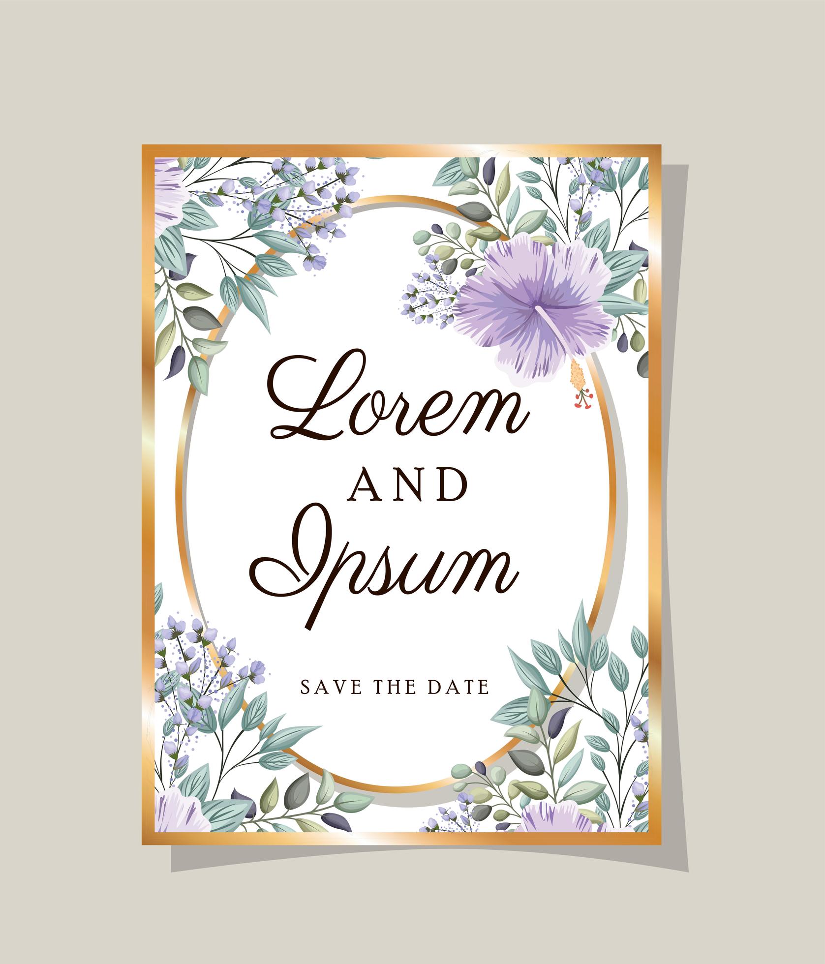 wedding invitation with gold frame hawaiian flowers and leaves vector design 2083544 vector art at vecteezy