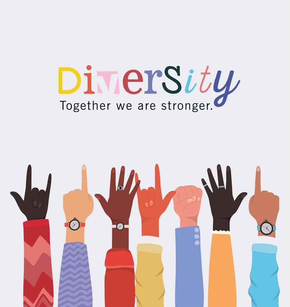 diversity concept with interracial hands up vector