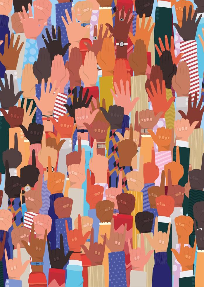 diversity concept with interracial hands up vector