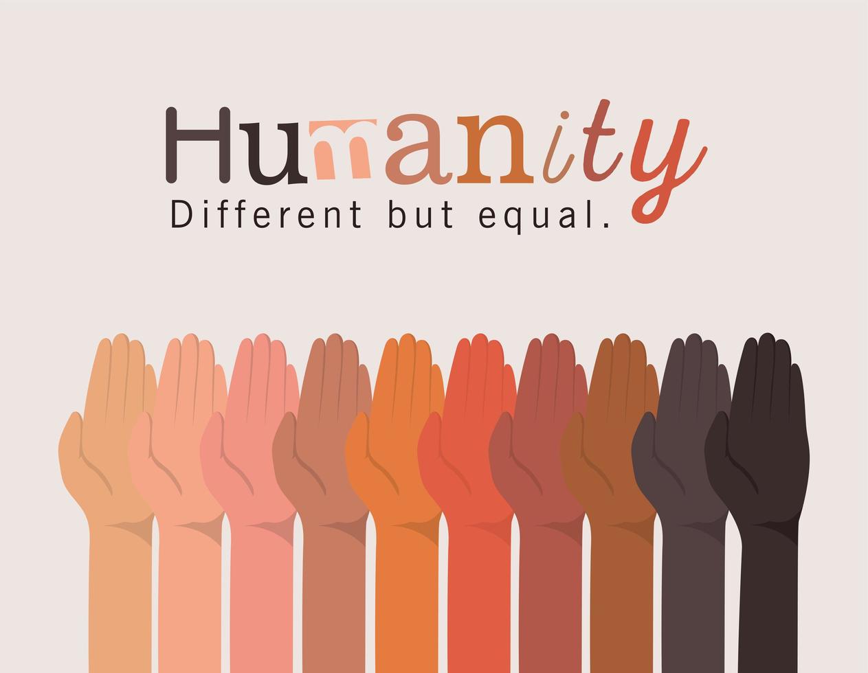 diversity and humanity concept with interracial hands up vector