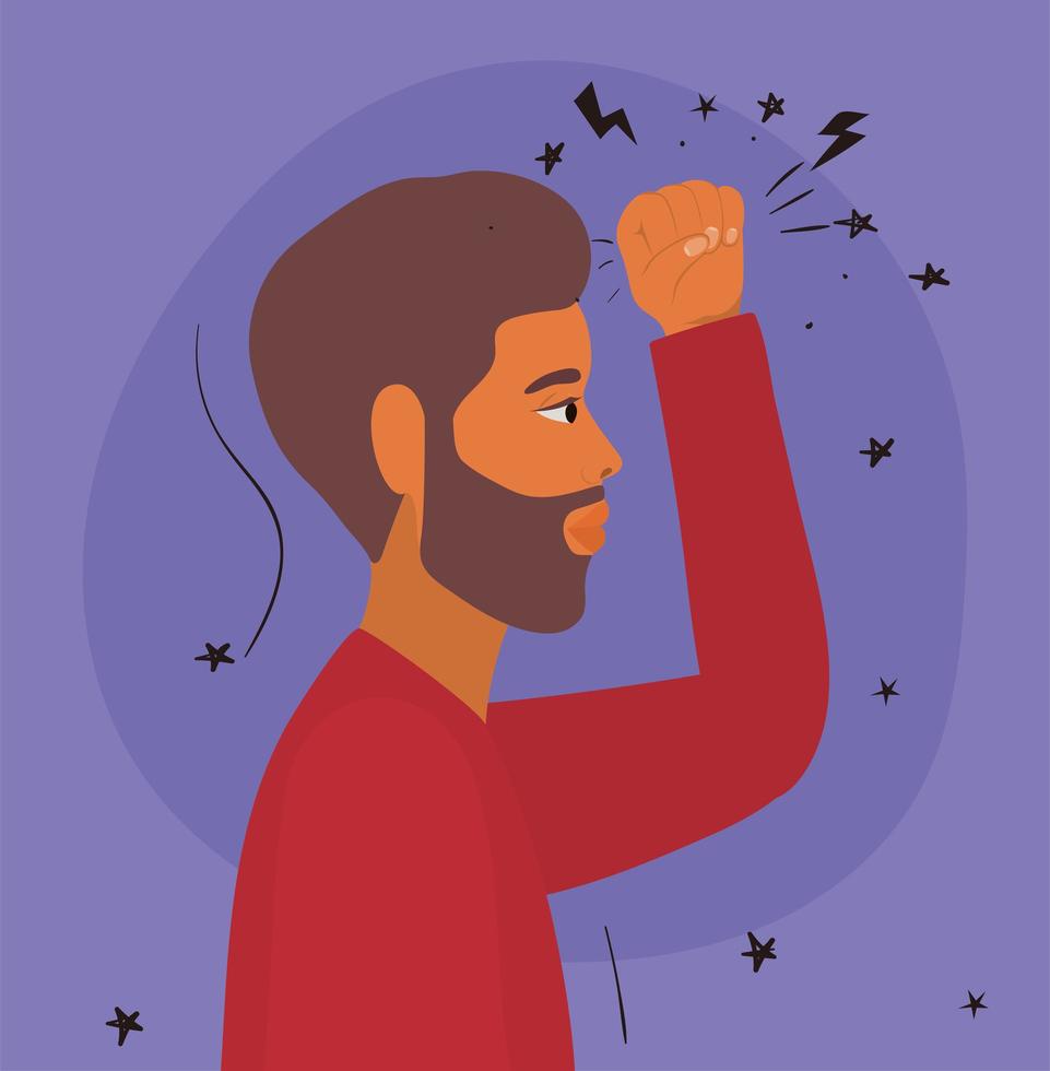 man with brown beard and fist up profile vector