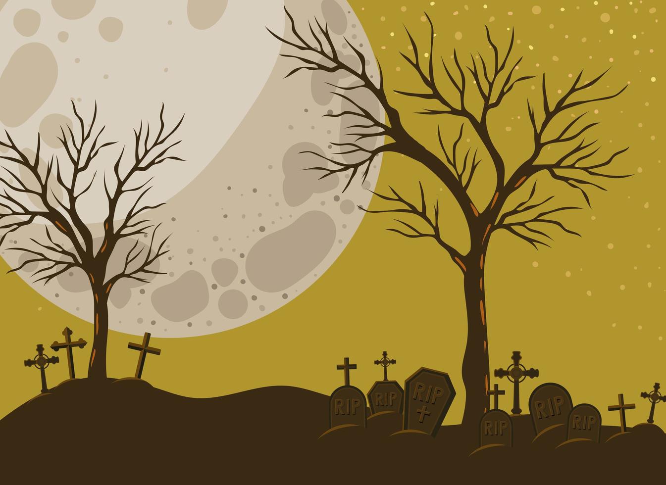 Halloween background with cemetery scene at night vector