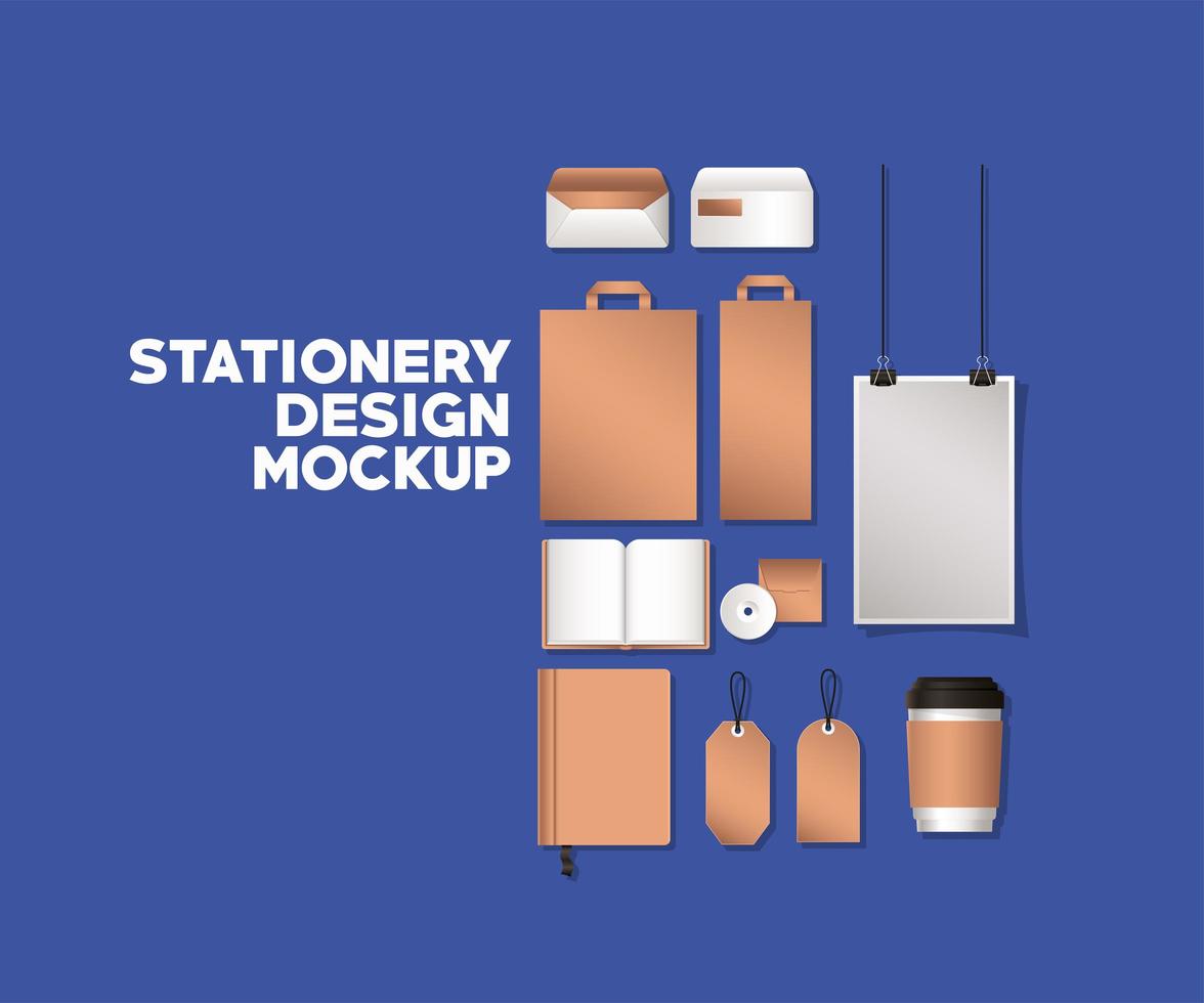 Stationery full pack mockup design vector