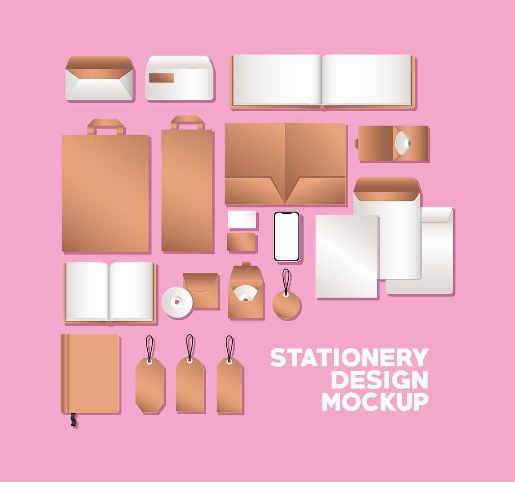 Stationery full pack mockup design vector