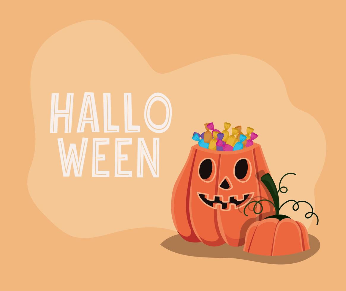 calabaza de halloween con dulces diseño vectorial vector