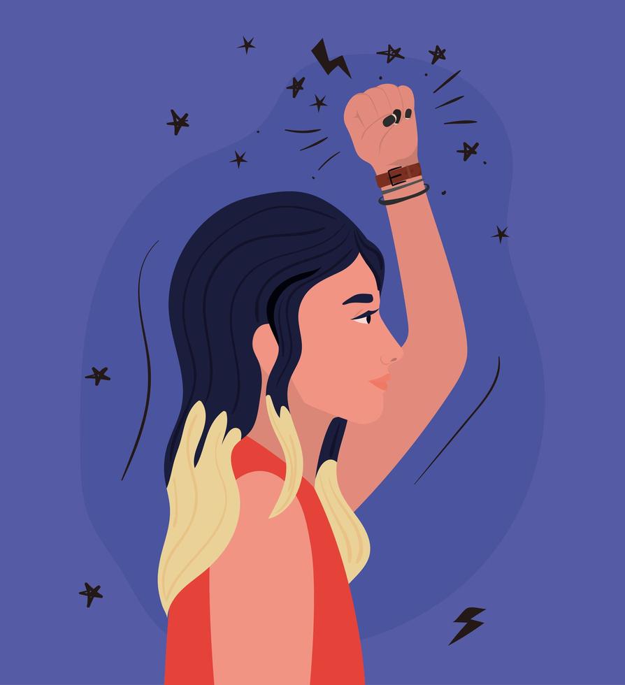 woman with black hair and fist up profile vector