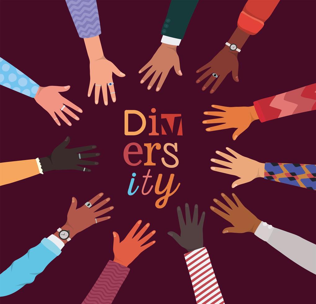 diversity concept with interracial hands in a circle vector