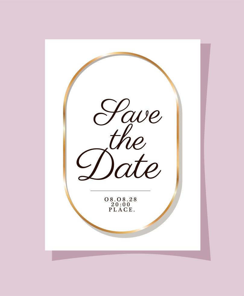Wedding invitation with gold frame vector design