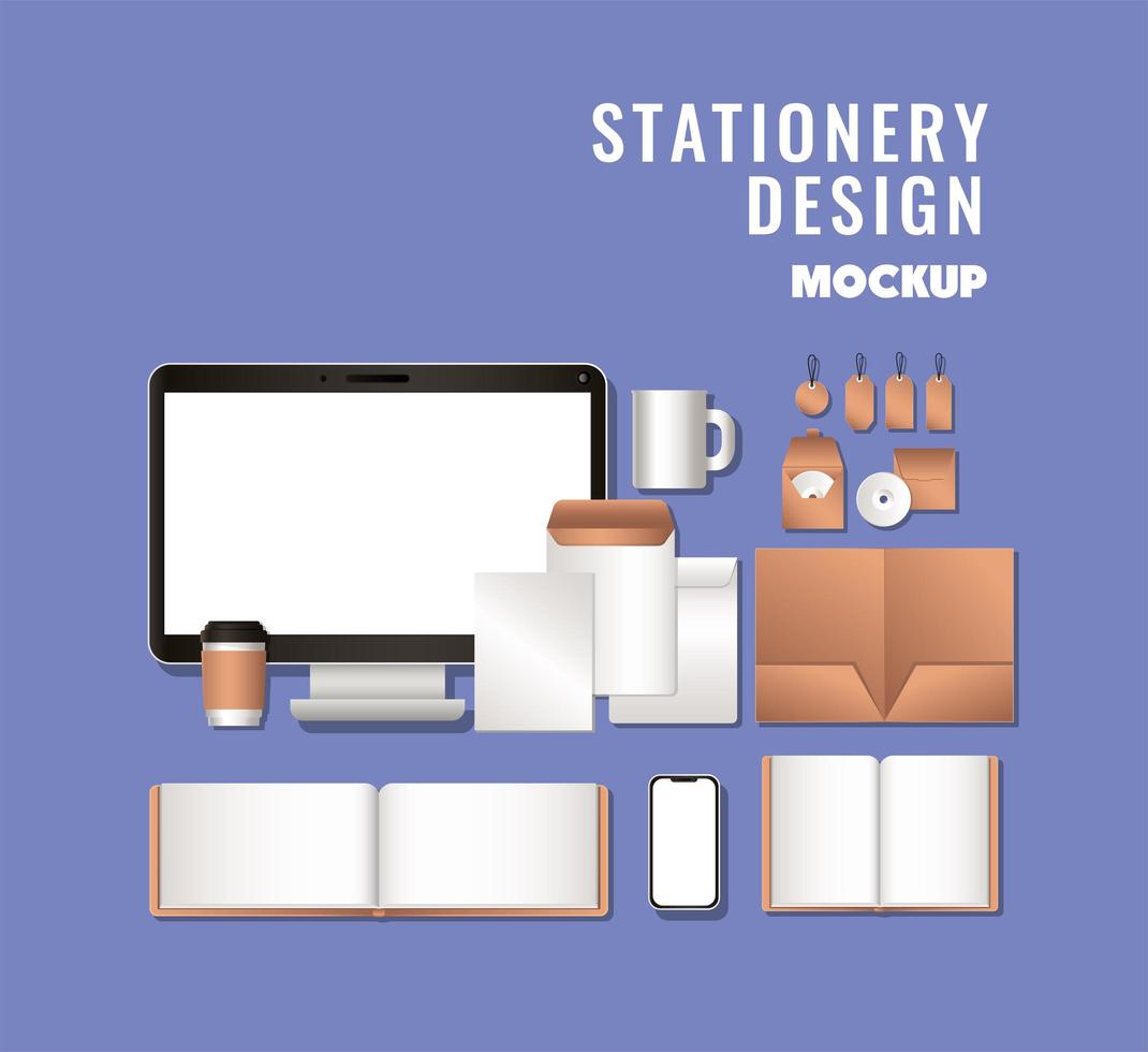 Stationery full pack mockup design vector