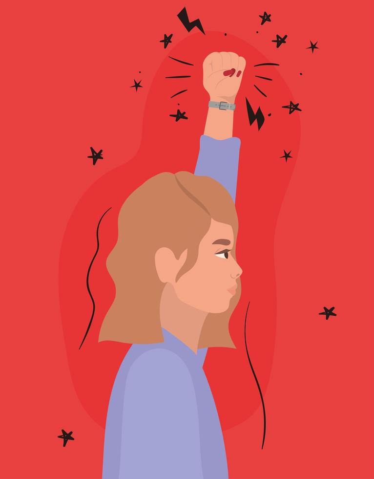 woman with brown hair and fist up profile vector