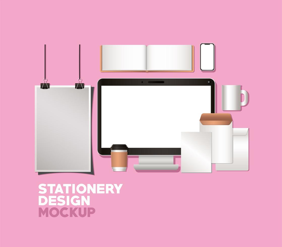 Stationery full pack mockup design vector