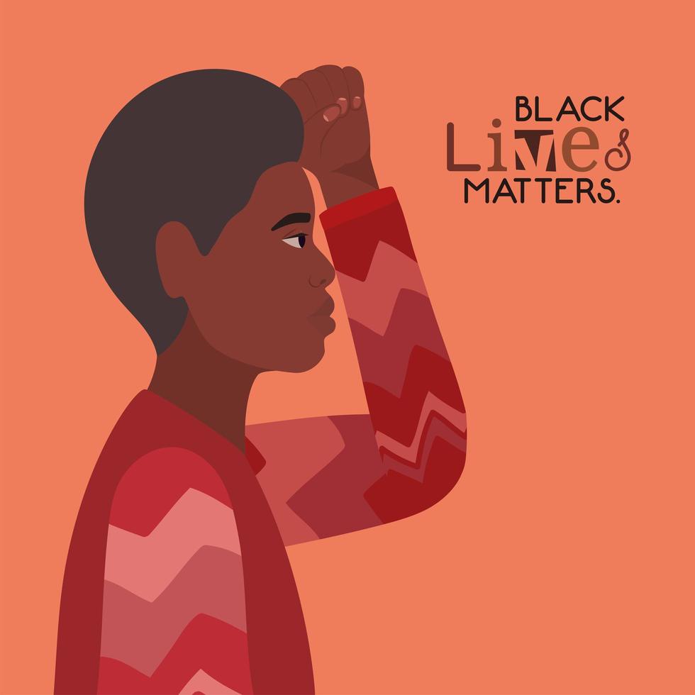 Black afro young man with fist up for black lives matter vector