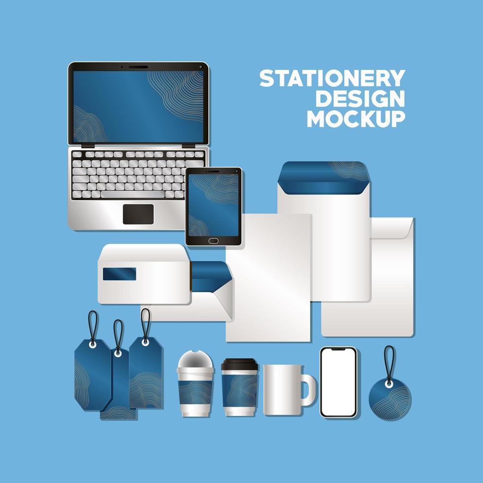 Stationery full pack mockup design vector