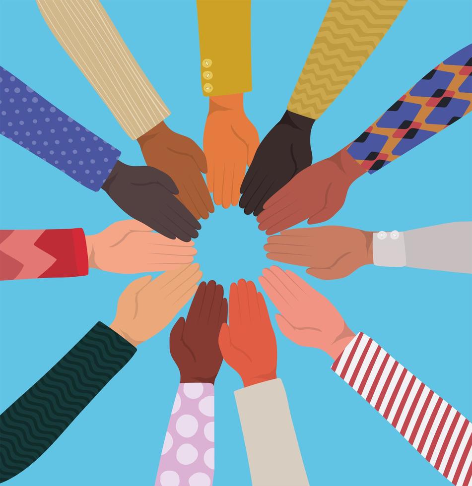 diversity concept with interracial hands together vector