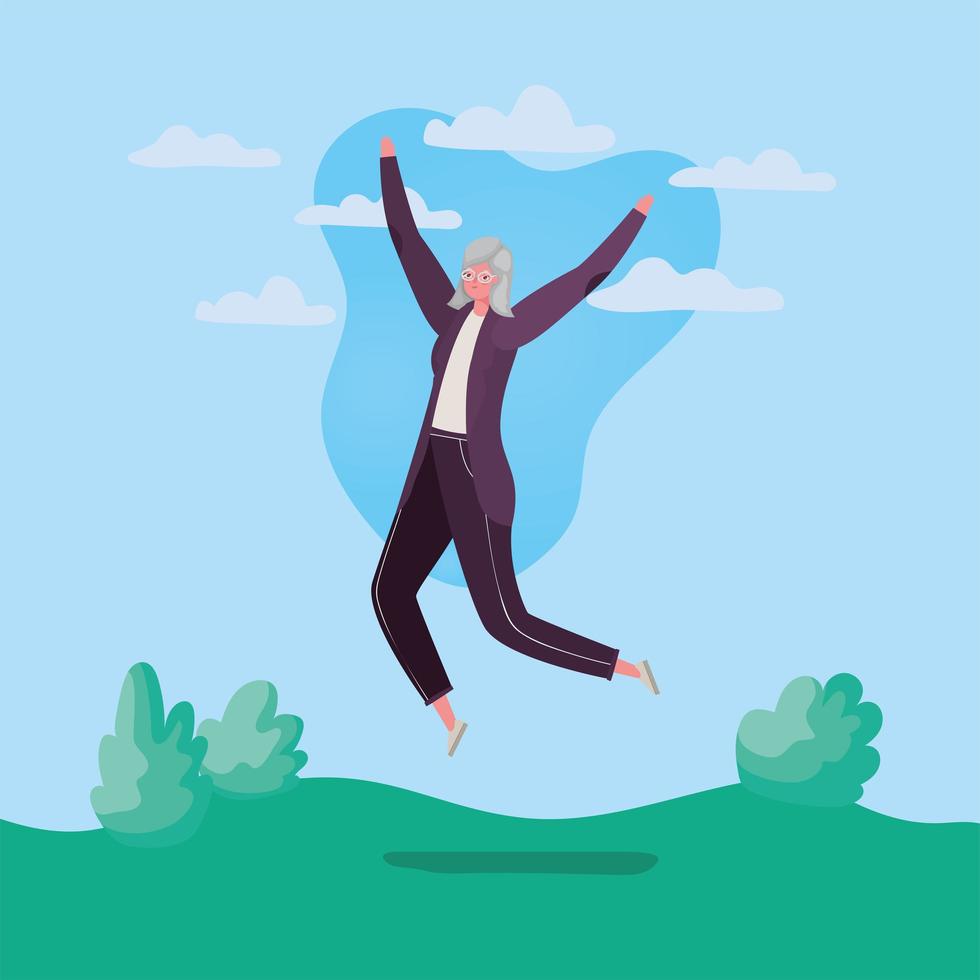 Senior citizen woman jumping vector