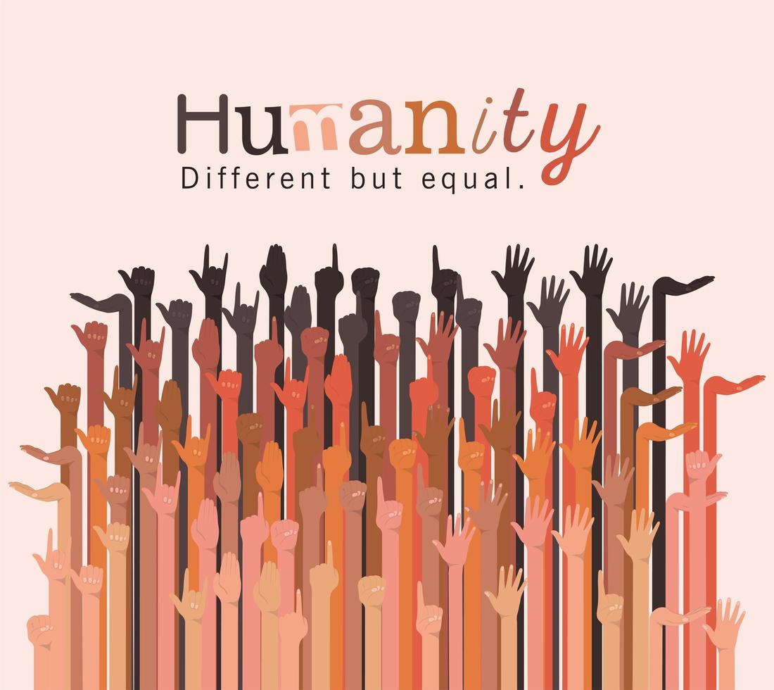 diversity and humanity concept with interracial hands up vector