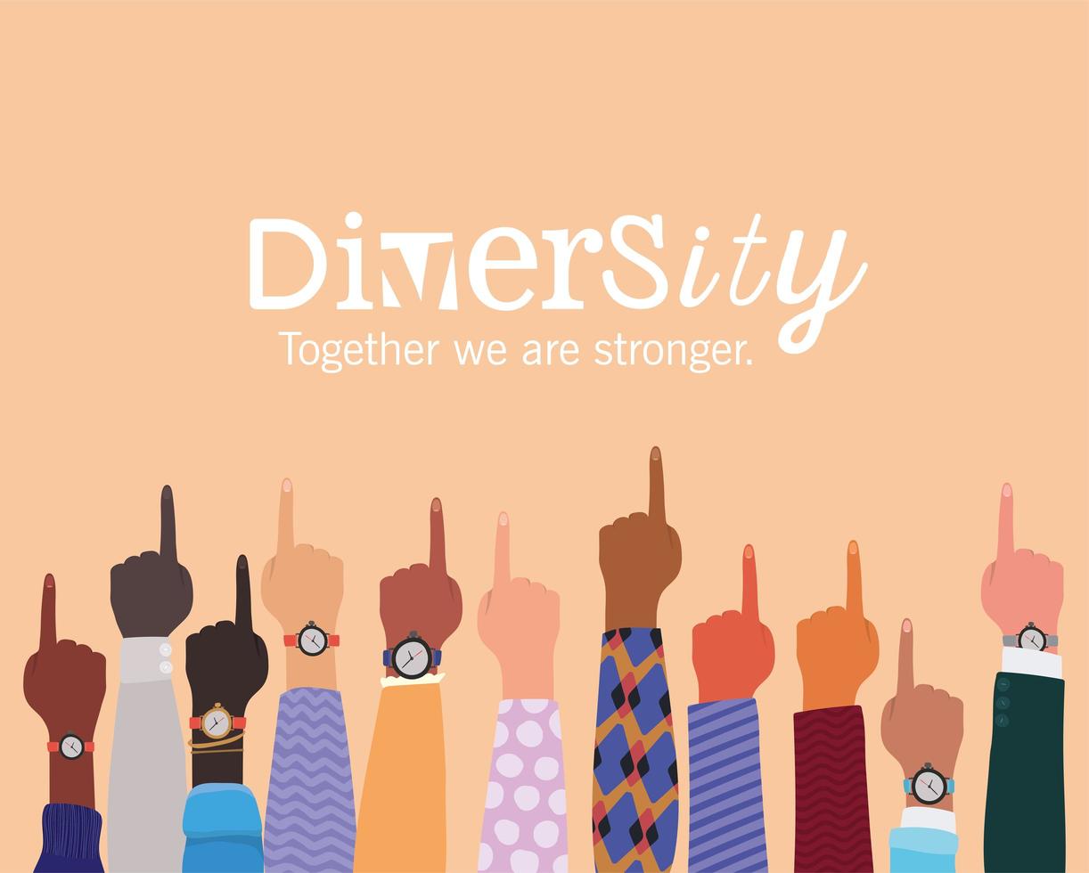 diversity concept with interracial hands up vector