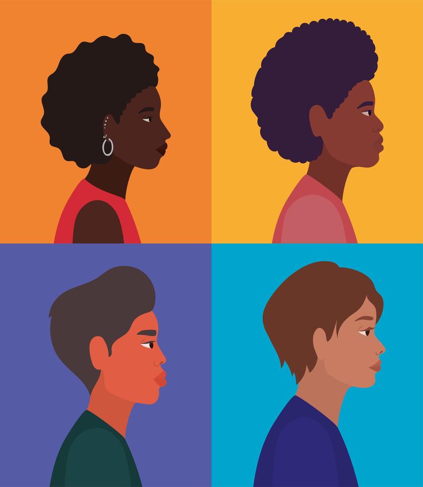 diversity women and men profiles in multicolor frames background vector