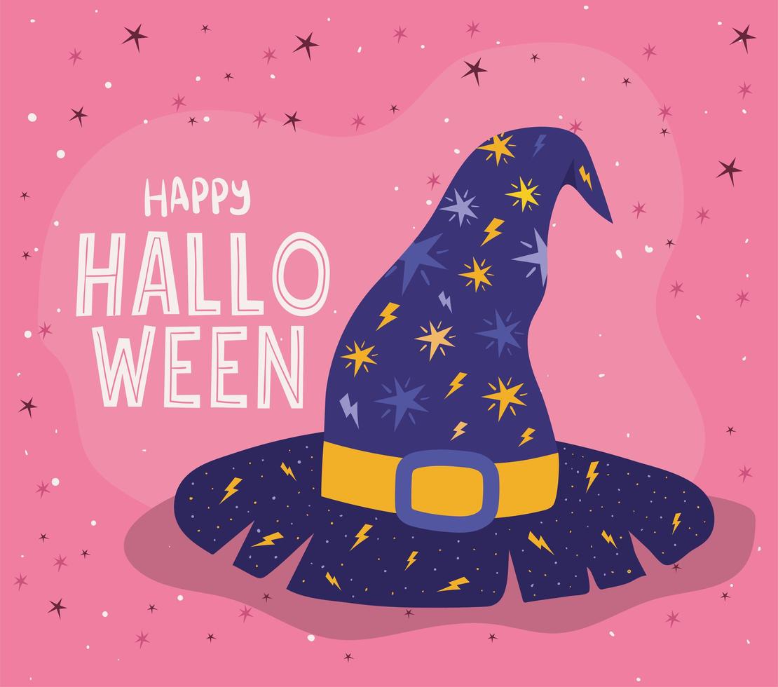 sombrero de bruja de halloween con diseño de vector de estrellas